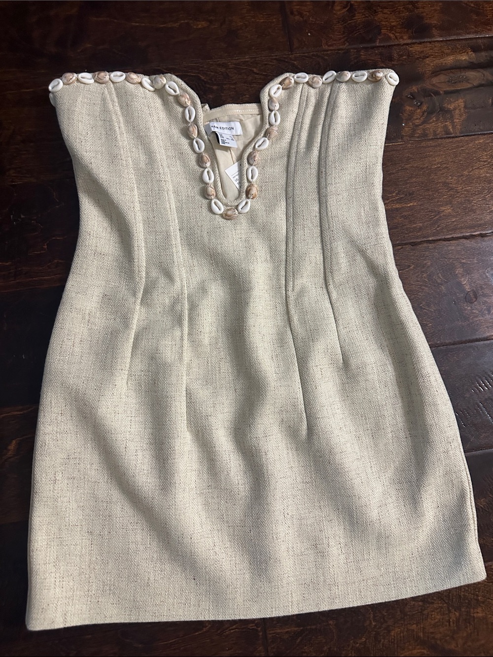 H&M Edition Strapless Cream Mini Dress with Shell Trim